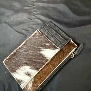 Myra Bag Black and Brown Leather and real hair Key & Card Holder